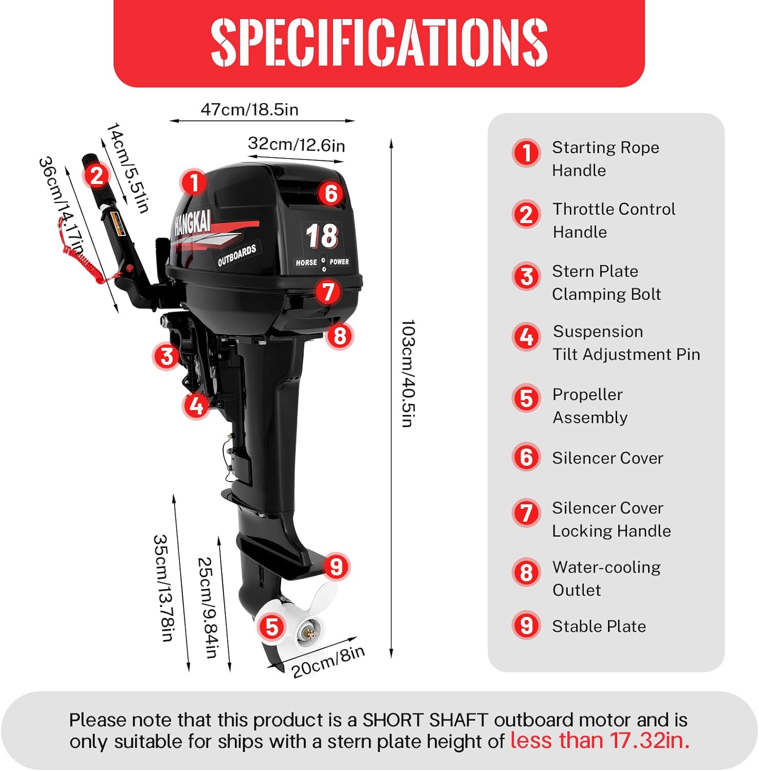 Outboard Motor Boat Engine,2 Stroke 3.5HP Outboard Motor with Water Cooling CDI System Gas Trolling Motor 2 Stroke 3.5HP - Image 7