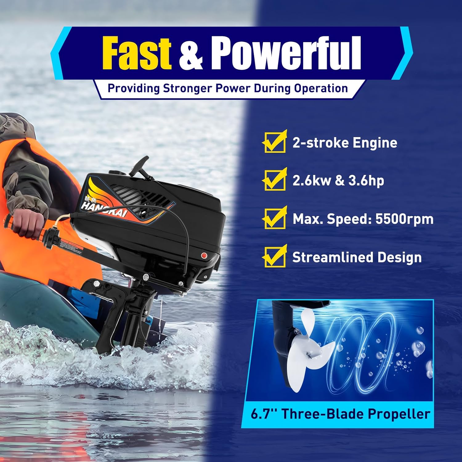 HANGKAI 3.6HP 2-Stroke Outboard Motor with Water Cooling System | Fast & Powerful Boat Engine - Image 7